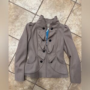 Idra Anthropologie Wool Tan Coat Ruffle Design Small Gorgeous Condition